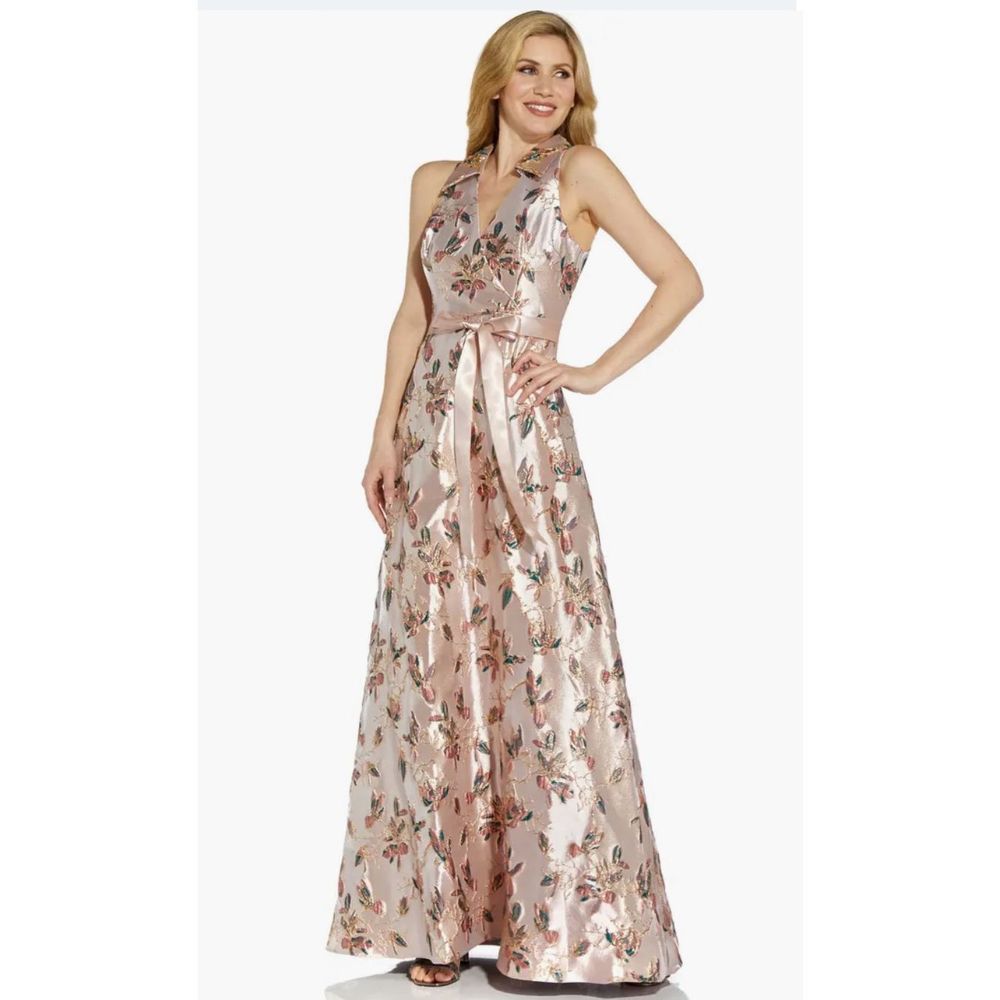 Adrianna Papell Floral Jaquard sleeveless gown Sz 4